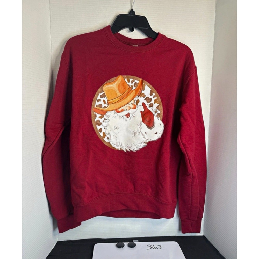 JERZEES Nublend Red Crew Neck Santa Graphic Fleece Sweatshirt Women's S